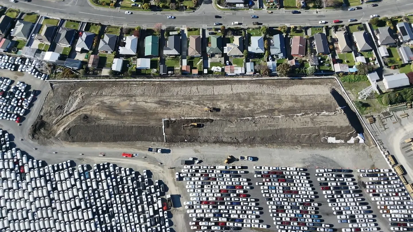 Aerial view of the Branston Street Bund earthworks
