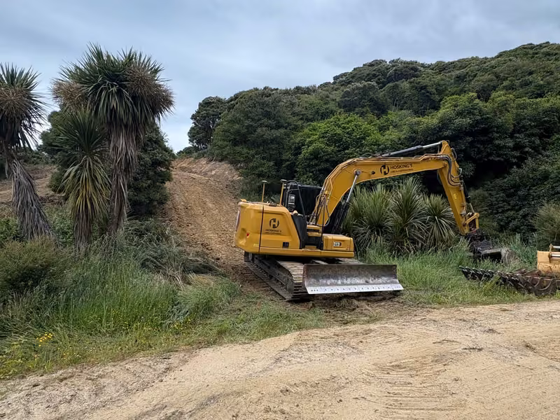 Later work-in-progress view of the same access earthworks