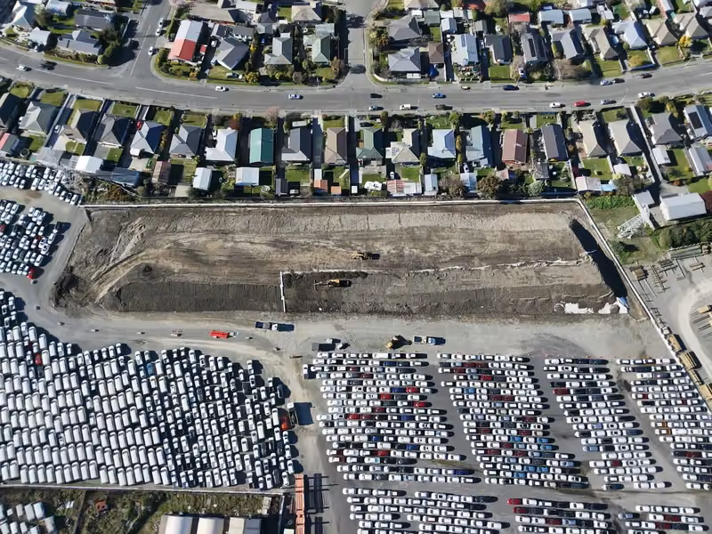 Aerial overview of the Branston Street Bund earthworks project