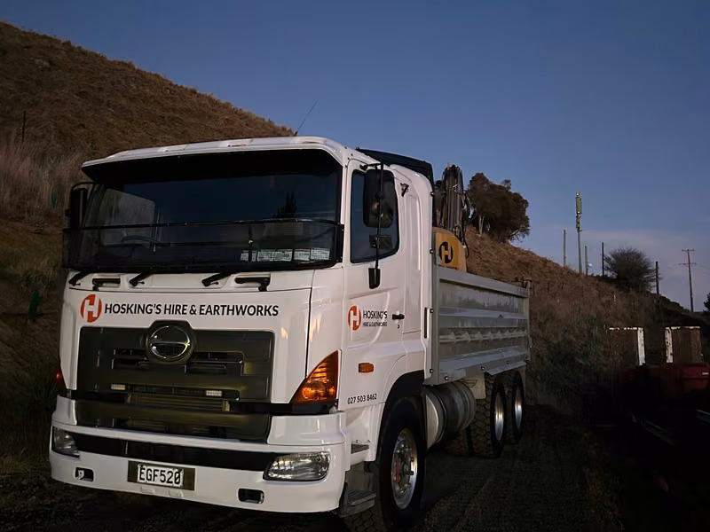 Hosking's transport truck ready for site work